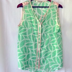 Sheer sleeveless green and pink top
